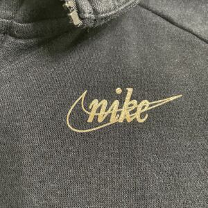 Nike Quarter Zip Fleece Hoodie Women S Black Gold Glitter Swoosh Crop Sweatshirt